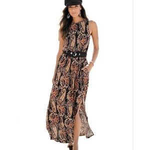 Lascana Paisley Midi Dress, Black/Tan, Women's 10 NWOT